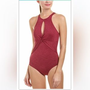 Burgundy Helen Jon High Neck, Open Back One Piece Swimsuit size L. Never worn.